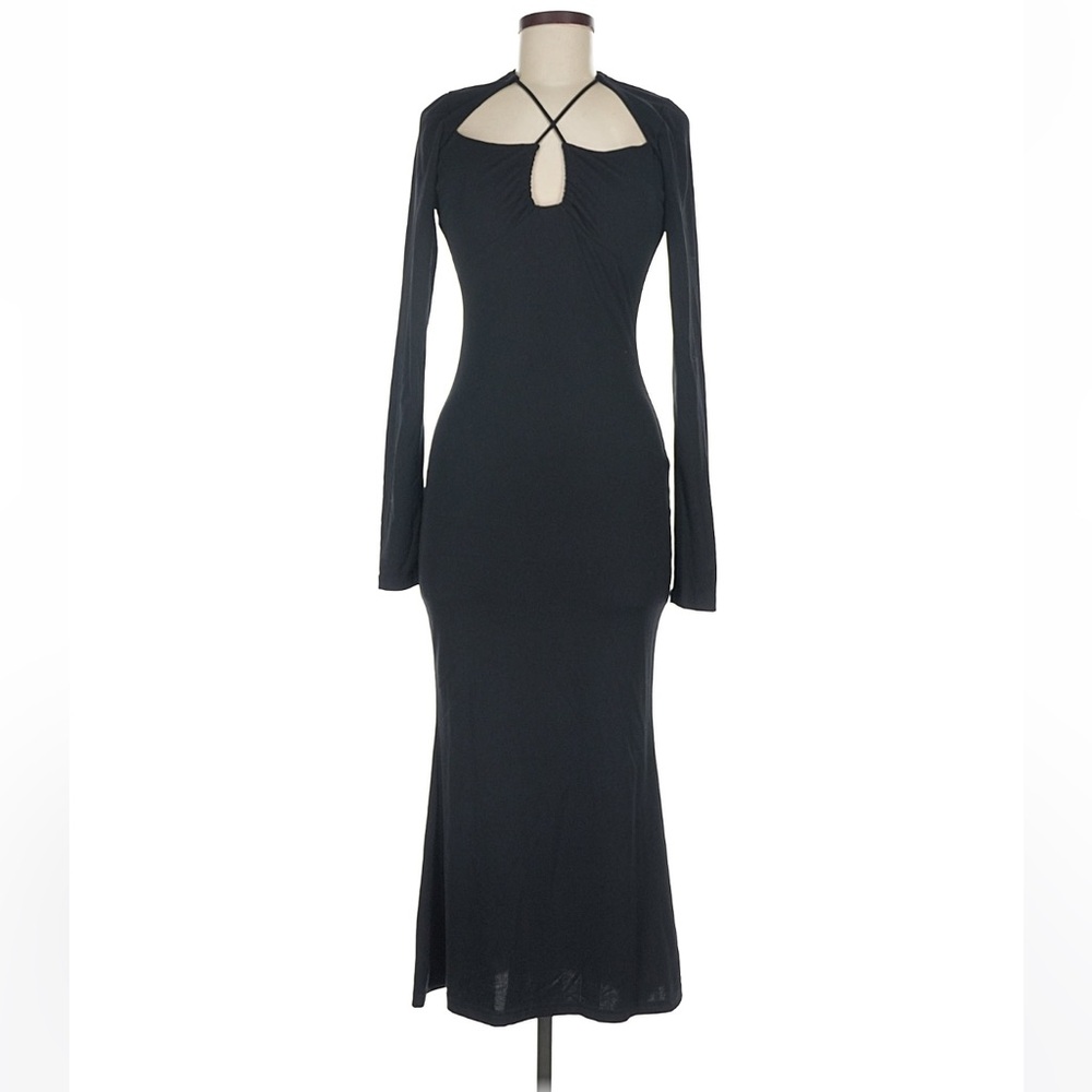 Elegant Black Long Sleeve Midi Dress